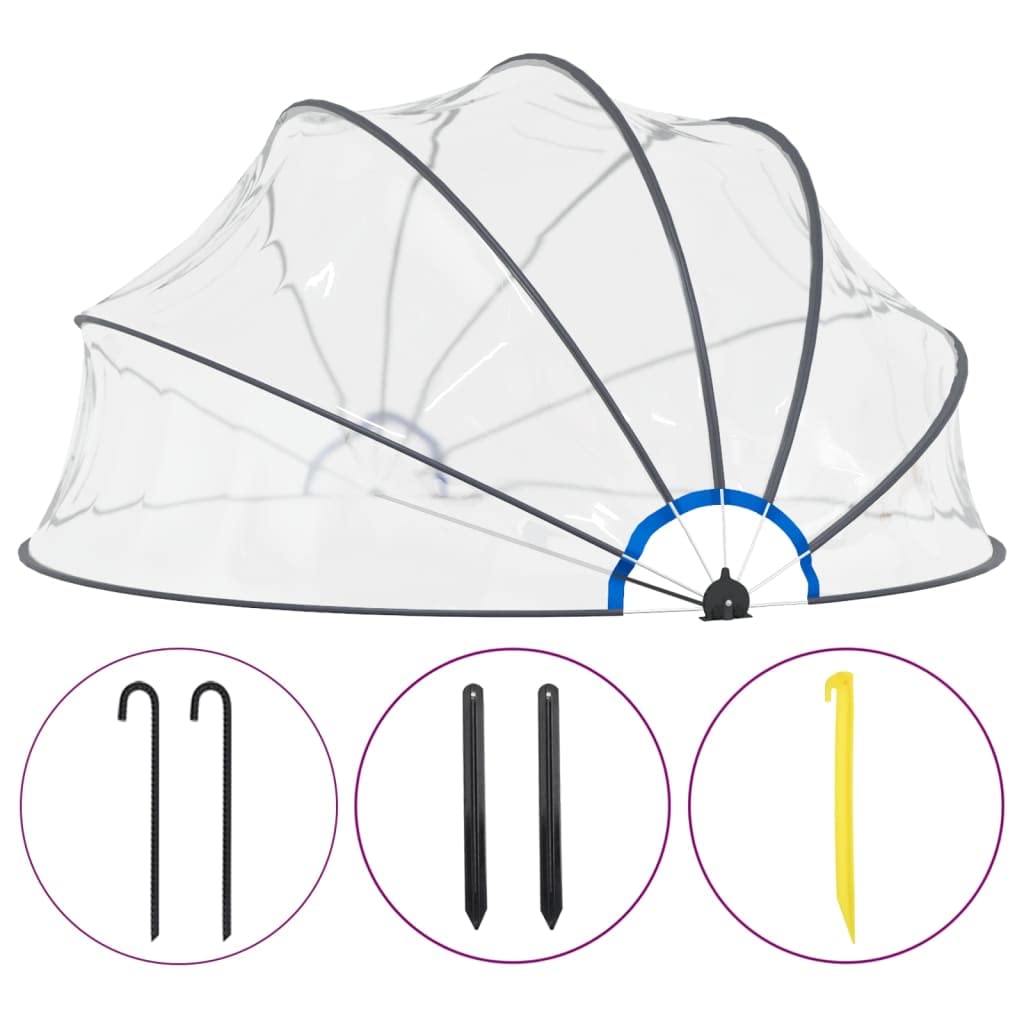 Copertura a cupola per piscina, 440 x 220 cm, trasparente, in PVC, con protezione UPF 30, struttura in fibra di vetro e meccanismo pieghevole per piscine da incasso e fuori terra