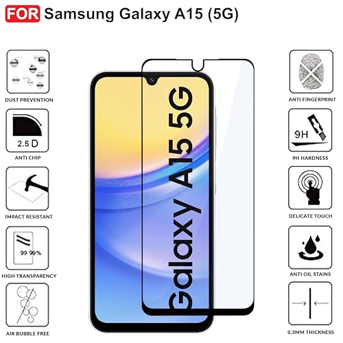 Image of CEDO Tempered Glass for Samsung Galaxy A15 (5G) | Screen Protector Full HD Quality Tempered Glass Anti-Scratch Edge to Edge Coverage with Easy Installation Kit (Black)
