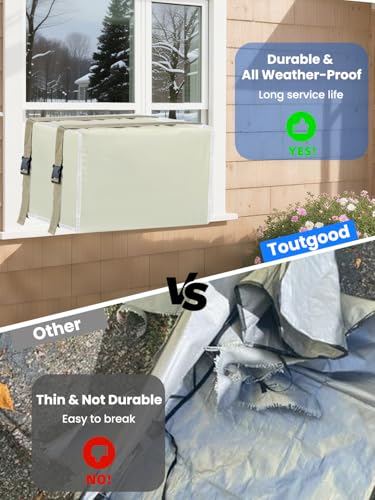 Image of Window Air Conditioner Covers for Outside Unit for Winter Insulation, 25.5 inchW x 20.5 inchD x 18 inchH, Waterproof AC Covers for Outside Window Units - Khaki