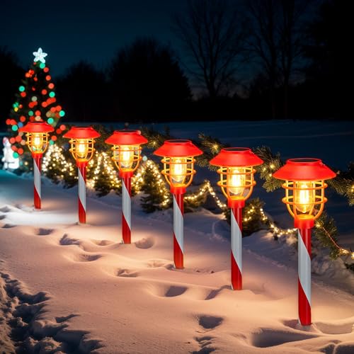 CHINZIMEI 6 Pack Christmas Solar Pathway Lights Outdoor Decorations Garden Solar Stake Landscape Lights Candy Cane Christmas Pathway Light (6 Pack)