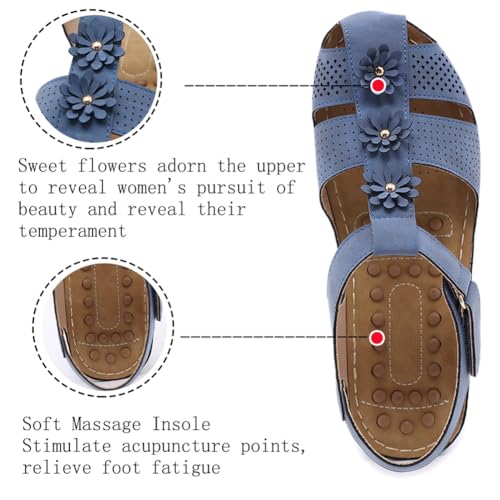 Ruiatoo Wedge Sandals for Women Closed Toe Comfortable with Massage Function Outdoor Platform Sandals3