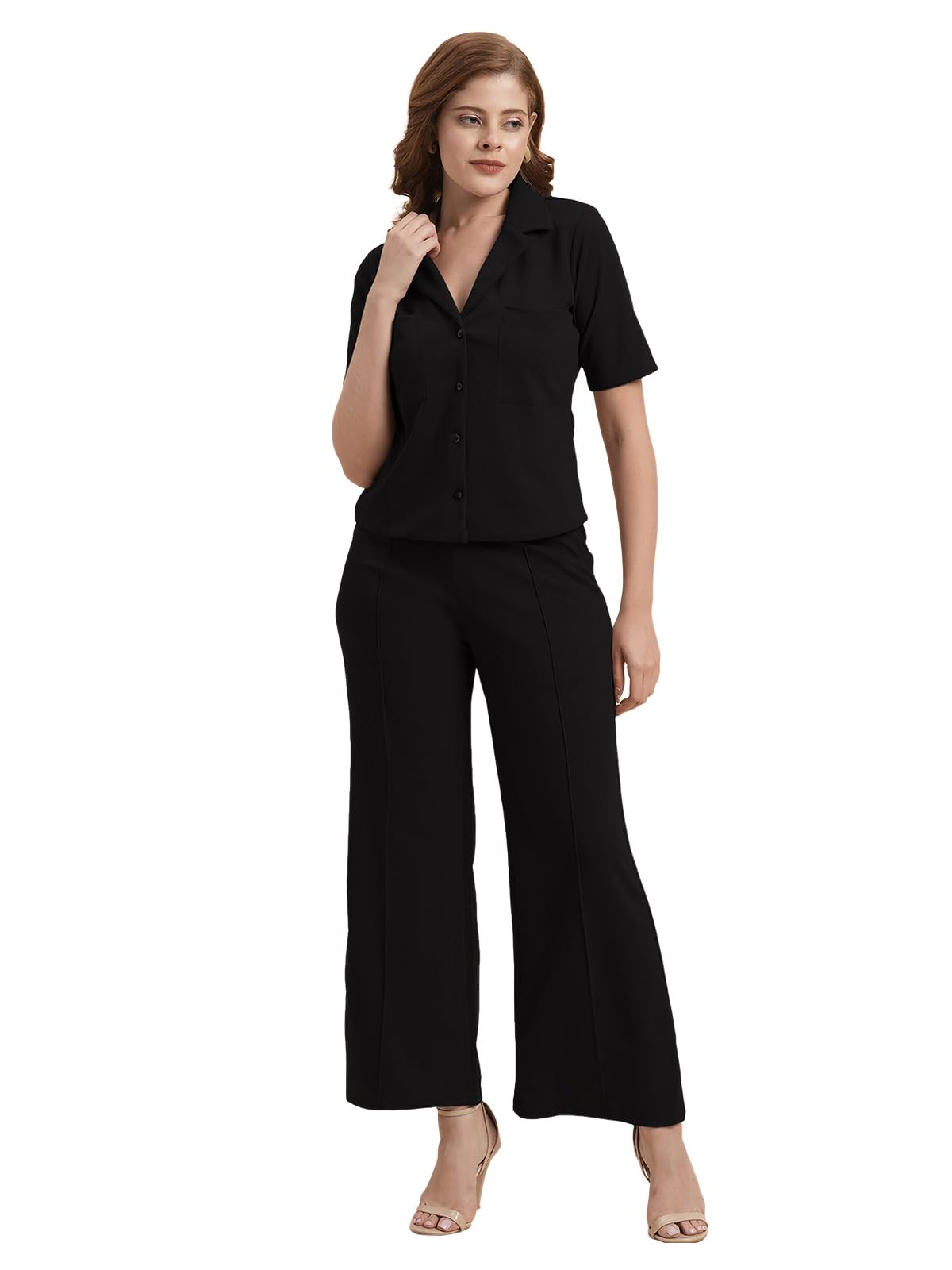 Co-ords Set for Women|Lycra Shirt and Trouser Set|Casual Co-ords Set for Women|Two Piece Co-ord Set|Office Wear Co-ords Set