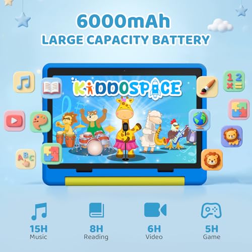 Image of Gleeso Android 16 Kids Tablet 10.1 Inch for Toddler, 24GB RAM 64GB ROM 1TB Expand, 6000mAh Battery, Parental Control, UKIDOZ Kids Space, Widevine L1, BT5.4, Dual Camera Tablet with Case-Blue