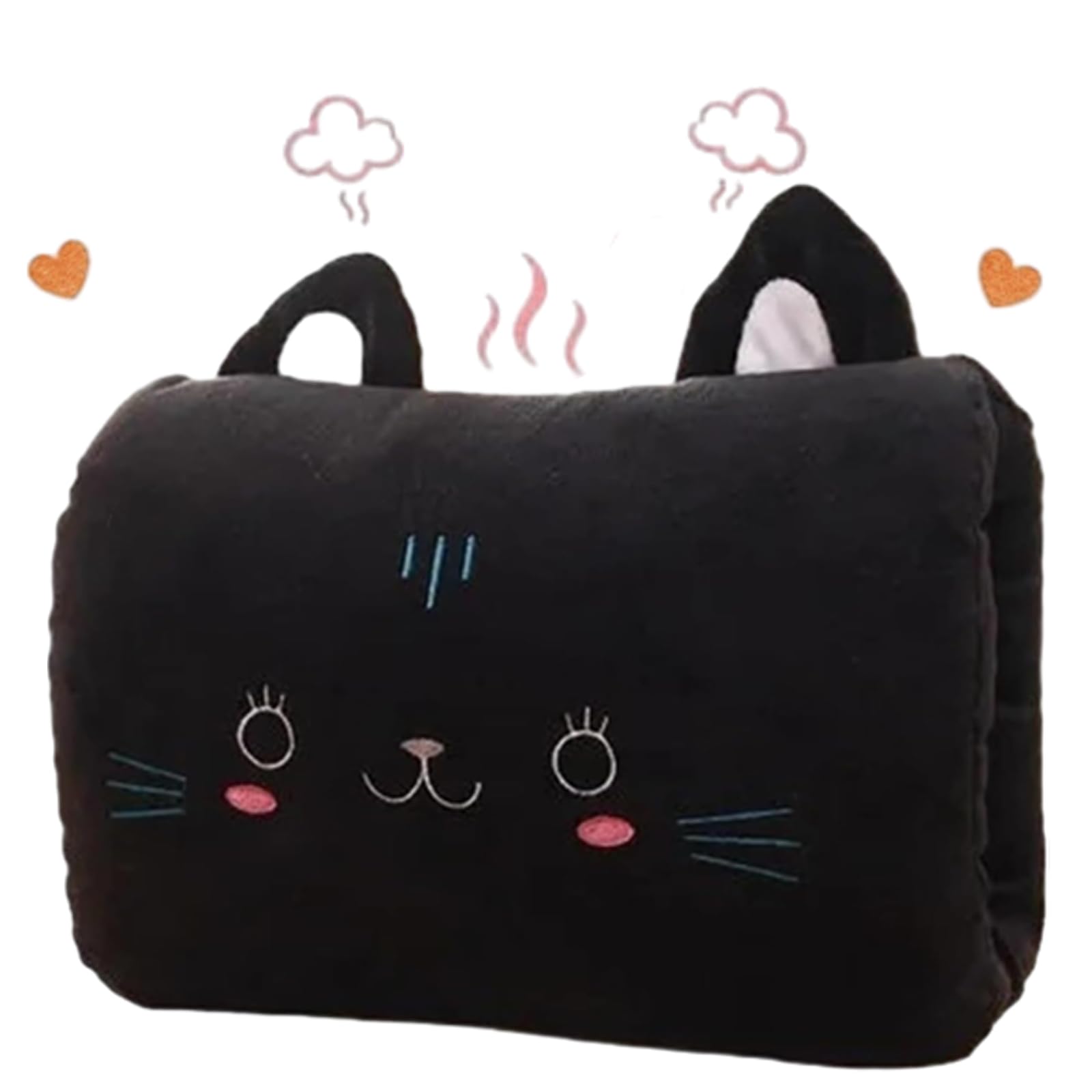 Kids Cartoon Hand Warmer Pillow, Soft Plush Non-Electrical Hand Pillow for Napping & Travel, Cute Cartoon Design Winter Essentials (Black Cat)