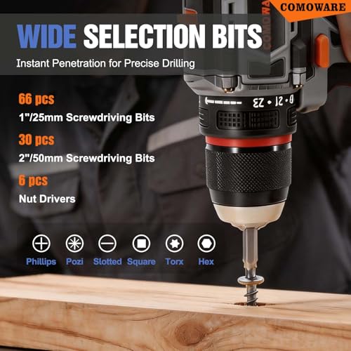 Image of COMOWARE Drill Bit Set, 246 Pcs for Cordless Drill, Drill Driver Bit Set for Wood, Metal, Masonry, Cement and Screwdriver Bits Set Combo Kit
