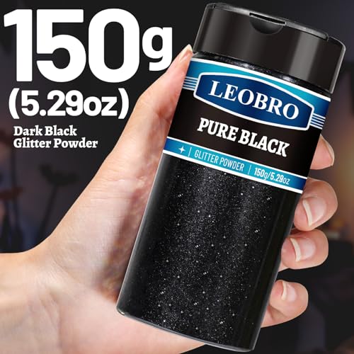 LEOBRO Black Glitter Powder, 150g/5.29oz Fine Glitter for Crafts Resin, Tumbler, Candle, DIY Projects 0.2MM - Image 2