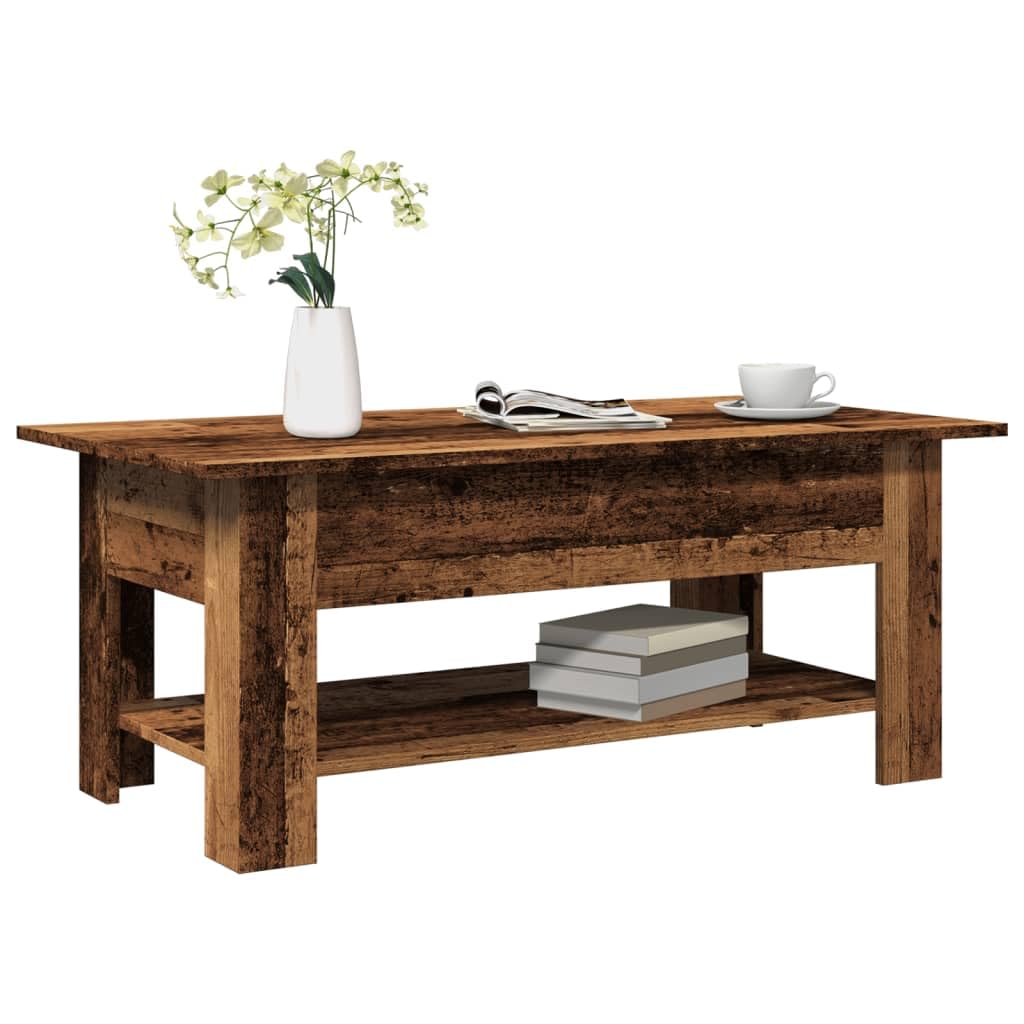 SXZenSpace Small Coffee Table 102x55x42 cm Old Wood Engineered Sofa Side with Storage Shelf for Living Room