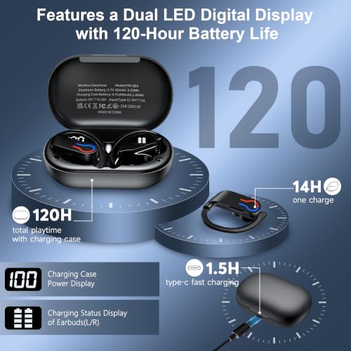 Image of Wireless Earbuds 120hrs Bluetooth 6.1 Headphone Sport, 2026 Bluetooth Earbuds with Fast Charging Case Dual LED Display Earphones ENC Noise Cancelling Mic with Easy Button Controls, IPX7 Waterproof