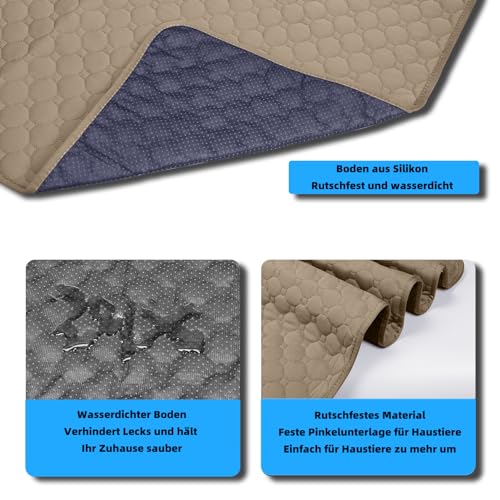 Waschbar Haustier-Urinunterlage, 2 Stück 100*70 cm Wiederverwendbare Welpenunterlagen Matte für Hunde, Super Saugfähig, Wasserdicht, Urinierunterlagen für Hunde, Auto, Reisen (Khaki * 2)