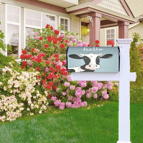 Image of Dujiea Cute Cow Hello Mailbox Wrap, Waterproof Magnetic Post Box Cover - Large Size 25.5 inch L x 21 inch W - Garden Yard Outside Farmhouse Home Decor