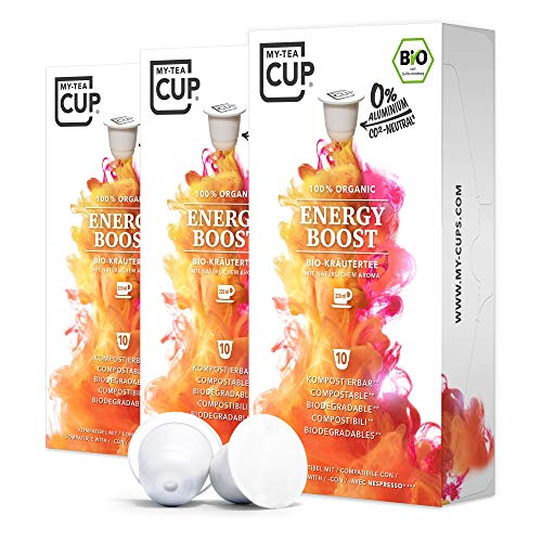 My Tea Cup - TEEKAPSELN ENERGY BOOST 3 x 10 KAPSELN I BIO-KRÄUTERTEE I 30 Kapseln für Nespresso®³-Kapselmaschinen I 100% industriell kompostierbar & nachhaltig – 0% Aluminium…