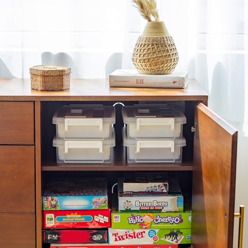 Image of IRIS USA 1 Qt. Plastic Storage Bins with Lids, 4 Pack, Craft Storage Container, Sensory Bin, Organizing Containers for Home, Office & Art Supplies, Stackable, White