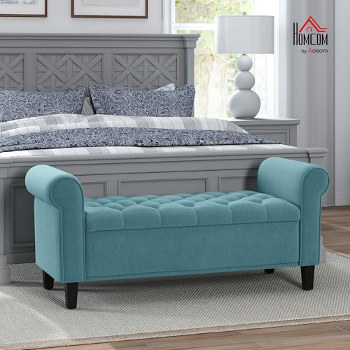 HOMCOM Sitzbank mit Stauraum Polsterbank mit Samt-Bezug, Armlehne Bettbank mit Holzbeinen, Schuhbank für Schlafzimmer, Wohnzimmer, Flur 126 x 48,5 x 57 cm Grün