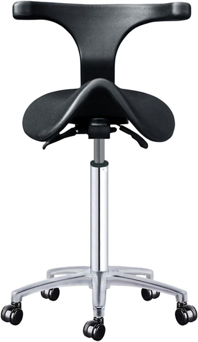 SFKLYU Saddle Stool Chair with Backrest and Footrest, Ergonomic Hydraulic Rolling Swivel Adjustable Stool, PU Leather Armless Bar Chair,A1,50~68CM