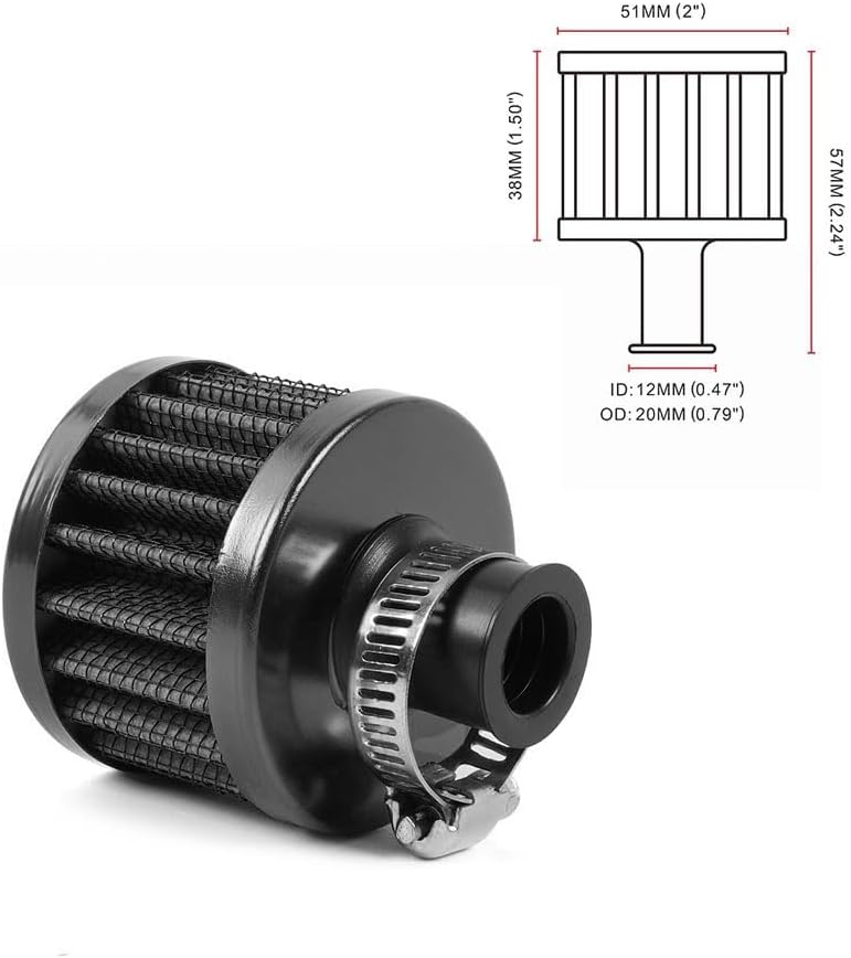 2Pcs Air Filter Cold Air Intake Filter Breather 12mm Valve Cover Breather Filter For Car and Motorcycle(Black)