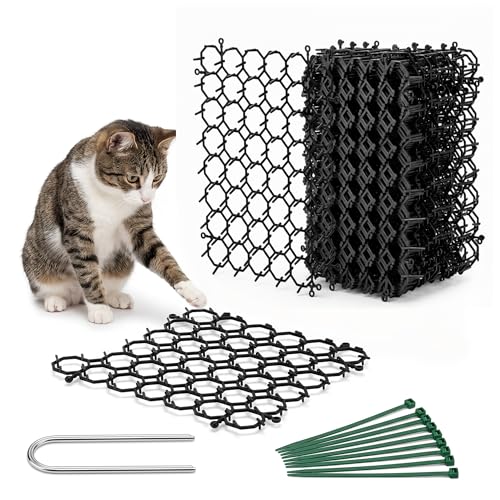 Noctra Cat Deterrent for Gardens Cat Repellent Spikes for Gardens - 12 Plastic Spikes Prickle Strip Scat Mats 8 U-Shaped Pegs. Stops Cats Rabbits Squirrels from Lawns Flower Beds Vegetables