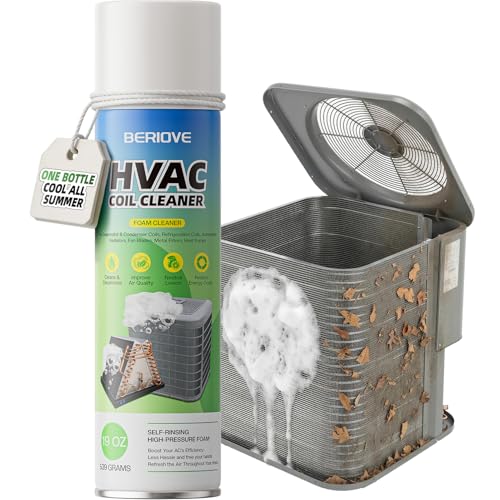 BERlOVE Foaming AC Coil Cleaner: High-Efficiency Formula, Quick Dust Removal, Ideal for Dust & Grease Removal on Evaporator Coils & Condensers, for HVAC Technicians & DIY Use 19oz