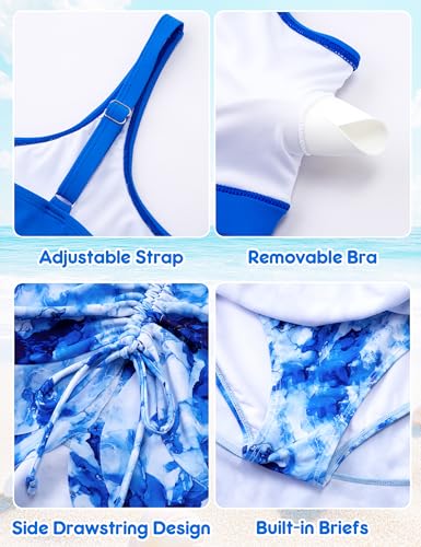 Image of DAXIANG Teens Girls Two Piece Swimsuit Modest Ruffle Skirt Bathing Suit Adjustable Straps Tankini Sets with Padded Size 7-16