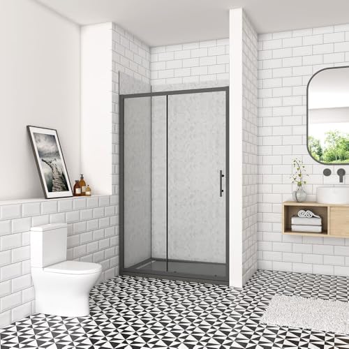 Acezanble 1400mm(Width) x1850mm(Height) Black Sliding Shower Door