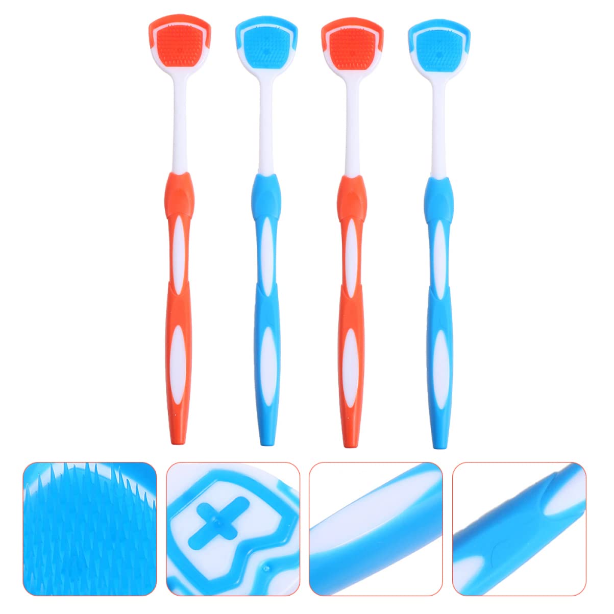 3 Set Spazzolino Lingua Riutilizzabile Per Orale Raschietto Per Lingua Rimuove Residui E Sporco Con Antiscivolo Colori Blu E 4 Pezzi * 3