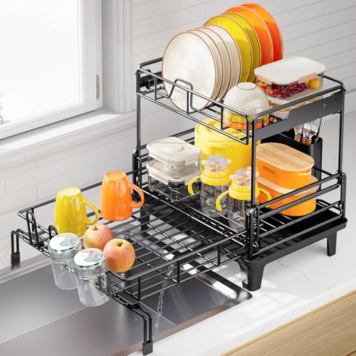 Urackify Dish Drying Rack - Extendable Dish Drainer, Large Dish