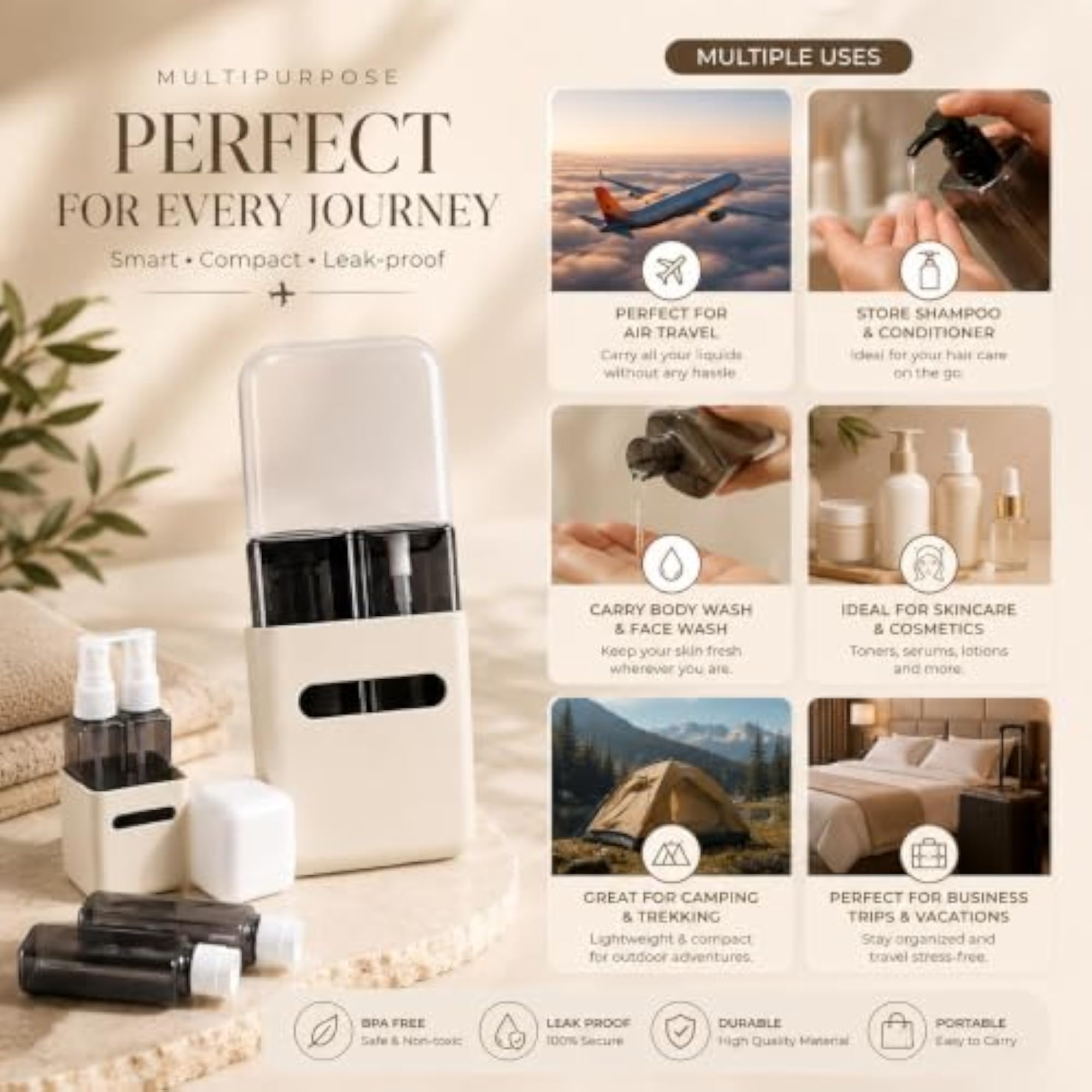 Travel Toiletry Bottle Set with Organiser Case