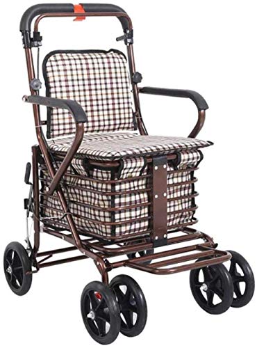 UYDJAKX ウォーキングフレーム ショッピングカート オールドマン トロリー 折りたたみ式 プッシュ缶 座れる ウォーカー シート付き 四輪スター オブライト