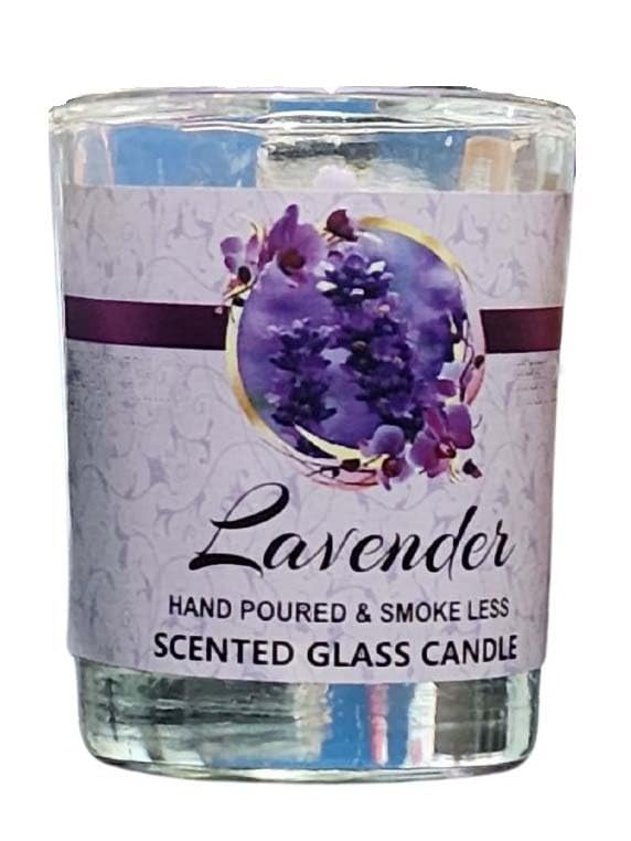 Image of Glass Votive Paraffin Wax Candles Perfect for Decoration of Dinner, Wedding Parties, Church, Spa, Restaurant, Smokeless Dripless Long Lasting(Lavender, Set of 1 - Burn Time: 10 Hr)