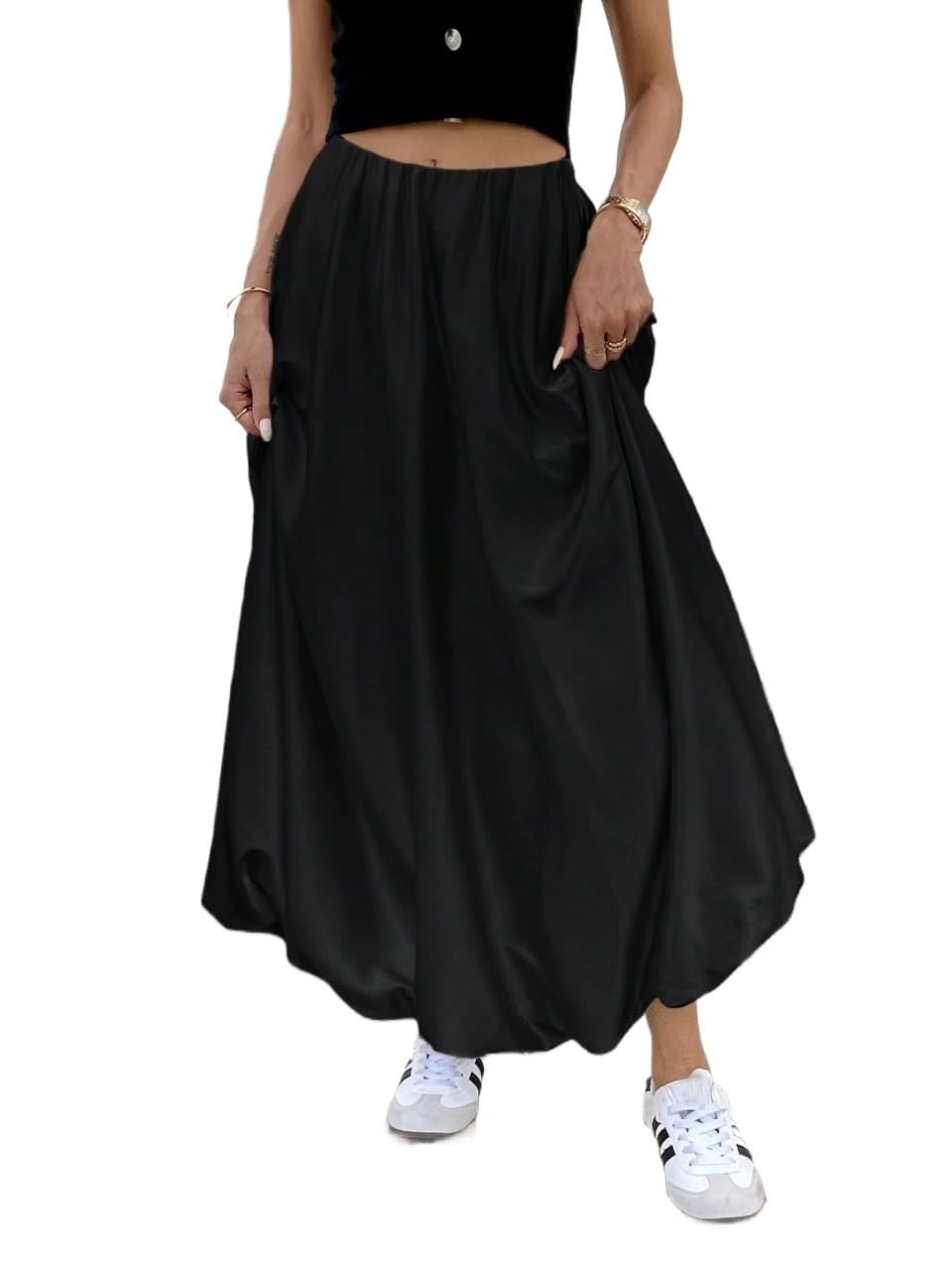 Womens Trendy Elegant Skirt Solid Color Elastic Waist Casual Skirt