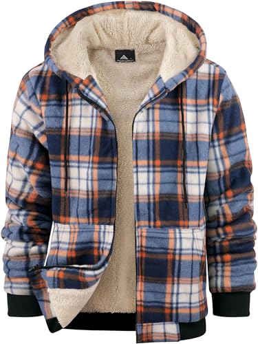 Image of ZITY Heavy Thick Hoodies for Men Plaid Flannel Warm Sherpa Fleece Lined Winter Full Zip Up Coat