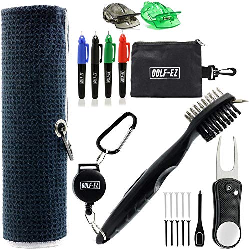 Golf-EZ Golf Essentials 21 Piece Kit | Microfiber Towel | Retractable Cleaning Brush