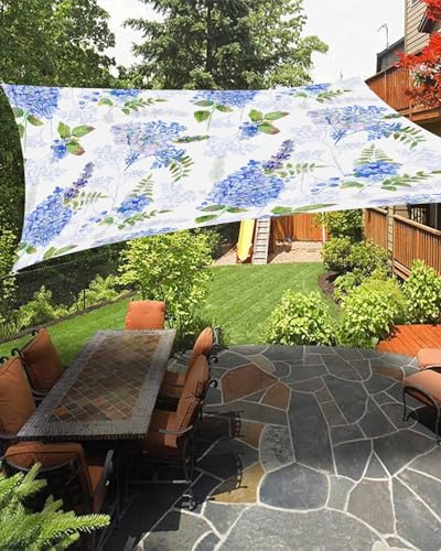 Boanket Sun Shade Sail 6.5' x 10', Blue Flower UV Block Sun Sails Shades, Spring Floral Watercolor SummerBotanical Shade Cloth for Patio Deck Terrace Garden Lawns Beach Backyard