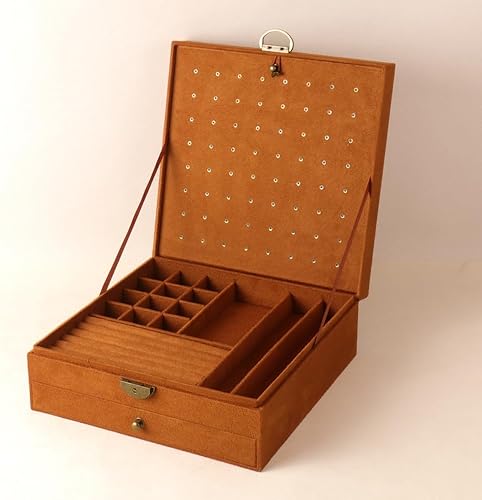 Miniatura 3 de Joyero para mujer con cerradura de 3 capas, organizador de joyas grande, estuche de almacenamiento para aretes, collares, anillos, pulseras, soporte