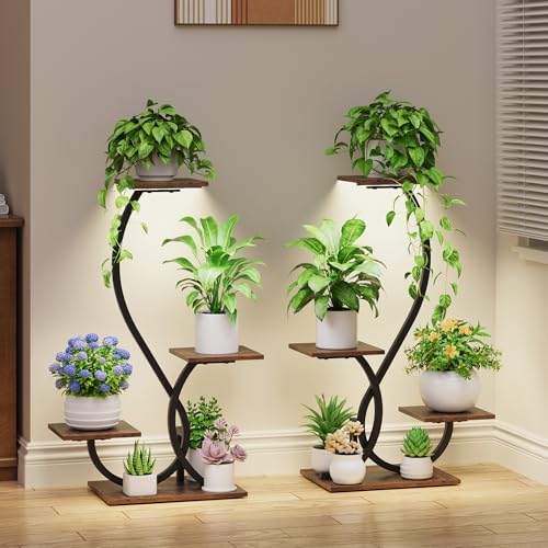 Image of BACEKOLL Plant Stand Indoor with Grow Lights - 2 Pack Plant Shelf, Lighted Corner Plant Stands for Indoor Growing, 4 Tiered Metal Flower Holder, S-Shaped Decorative Shelves for Home, Hallway, Black