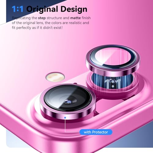 Image of Supershieldz CAM-Guard 3D Camera Lens Protector Ring for iPhone 16 Plus | 16, Keep Original Design and Color, 9H Hardness, Easy Installation - Pink Titanium