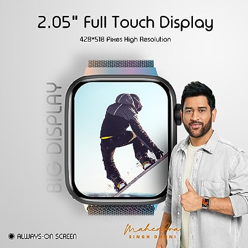 Image of Fire-Boltt Vogue Large 2.05 inch Display Smart Watch, Always On Display, Wireless Charging, App Based GPS with Bluetooth Calling & 500+ Watch Faces (Steel Rainbow)