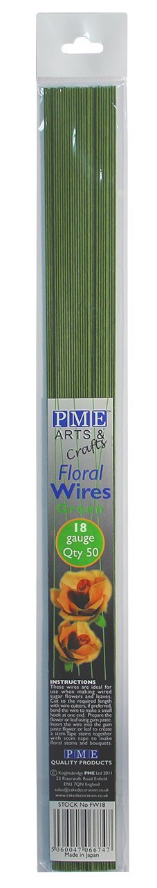 PME Sugarcraft Floral Wires Green 18 Gauge, 14 Inches Long, Pack of 50