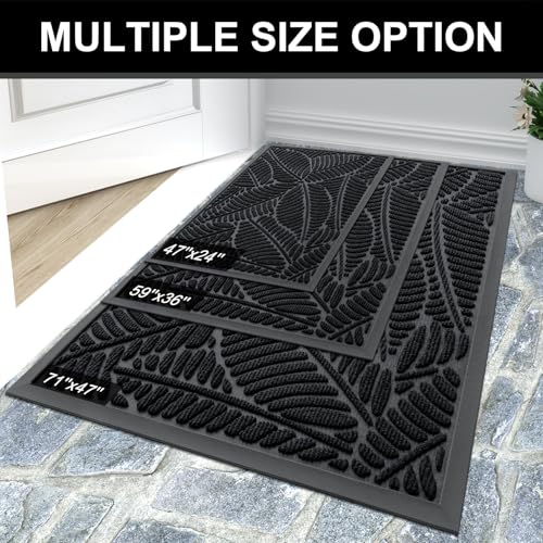 Colorxy Waterproof Doormat, Sturdy Natural Rubber Front Indoor Mat, Non Slip Low Profile Indoor Outdoor Door Mats, Stain and Fade Resistant Floor Mat, Easy Clean Patio Entrance Mat, 59''x36'', Black