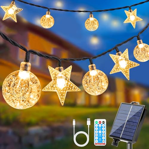 COZII Guirlande Lumineuse Exterieure Solaire, 18M 100 LED Lumiere Guinguette Exterieur, 8 Modes et fonction mémoire, Télécommande, IP65 Imperméable Pour...
