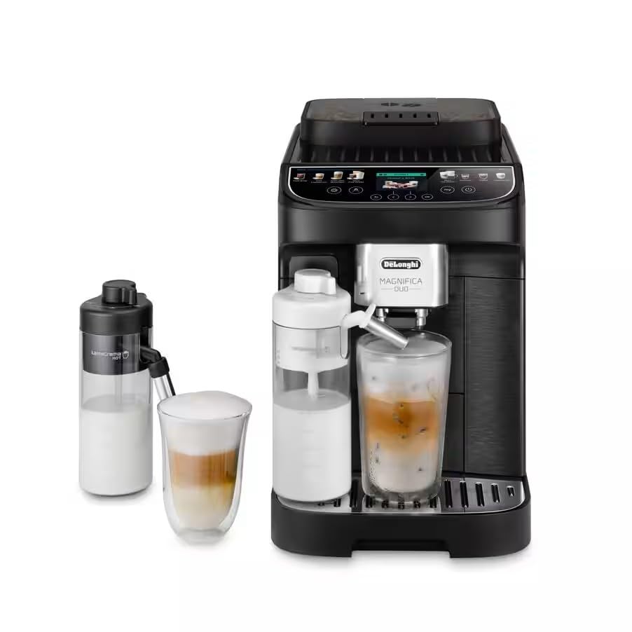 De'Longhi Magnifica Duo ECAM330.80.BXB Macchina per espresso automatica, 20 tipi di bevande calde e fredde, 2 caraffe per latte con tecnologia Latte Crema (Hot & Cool), macinino in acciaio inox, 1450