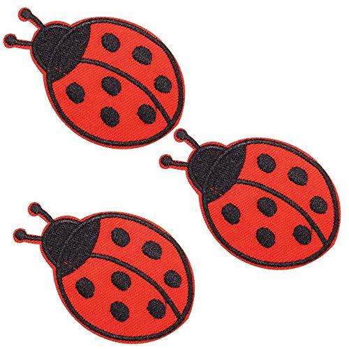 U-Sky Iron on Patches Small Insect for Girl, 3pcs Cute 7 Stars Red Ladybug Denim Sew-on/ Iron-on Appliques Patch for Jackets/ Backpacks/ Kids Clothing/ Jean/ Vest/ Shirt, Size:2.9x2.7inch