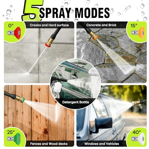 Image of Pressure Washer, Power Washer with 4 Quick Connect Nozzles 1 Foam Cannon, High Pressure Cleaning Machine for Cars /Fences /Driveways /Patios /Farms /Home Cleaning(Bright Green)