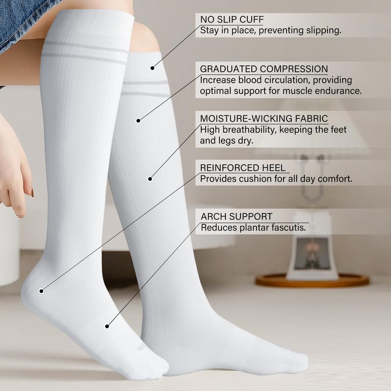 LEVSOX Viscose Made from Bamboo Compression Socks for Pregnant Women 20-30 mmHg Knee High Cute Mens Supports Socks for Travel - Image 2