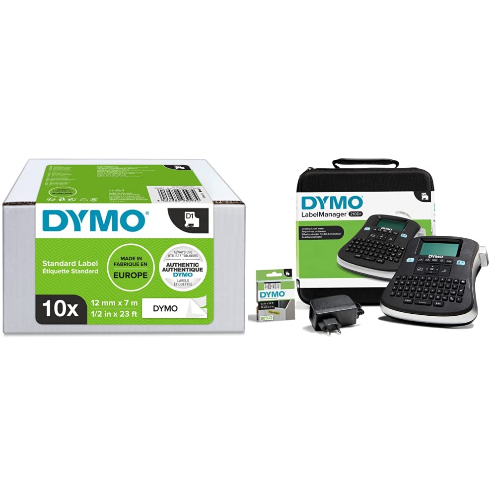 DYMO Original D1-Etikettenband & LabelManager 210D Beschriftungsgerät im Koffer & großem Grafikdisplay | Einfache Textbearbeitung | für D1 Etiketten in 6, 9, und 12mm Breite