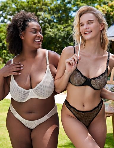 Image of Wingslove Women's Sexy 1 /2 Cup Lace Bra Balconette Mesh Underwired Demi Shelf Bra Unlined See Through Bralette