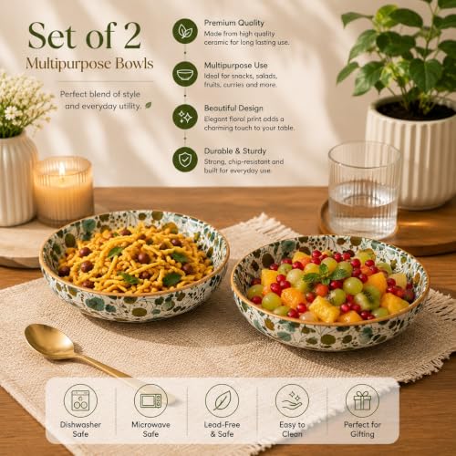 Image of Niyara Stoneware Handmade Ceramic Stylish Premium Serving Bowls /Salad Tray Microwave Dishwasher Safe (NEW Transfer Bowl)