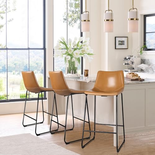 Image of Waleaf 30 Inch Counter Height Bar Stools Set of 3, Faux Leather Bar Chairs