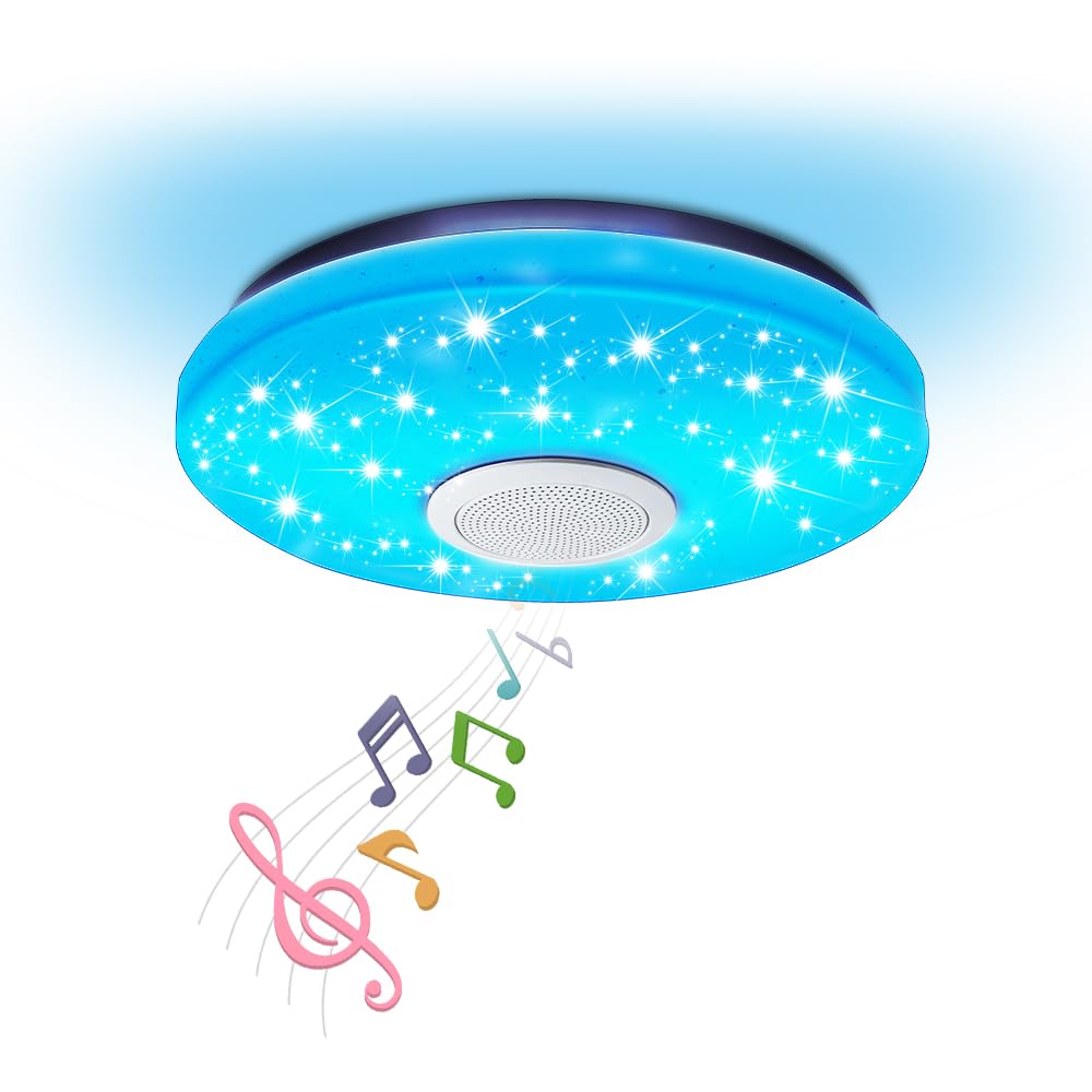 Alexa Google Home Plafoniere, 11,8 pollici Bluetooth Music LED Plafoniera con Telecomando, 30 W Dimming RGB Plafoniera a Flusso Cambiante Colore per Soggiorno, Camera da letto, Bambini