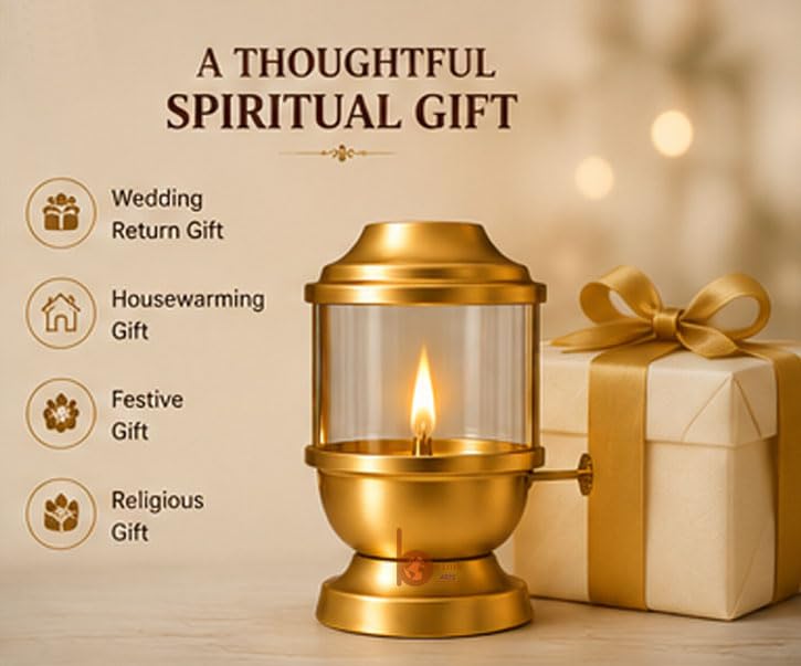 Image of Akhand Jyot Diya with Adjustable Wick Screw Lever Long Burning Oil Lamp for Puja Room, Temple, Home Mandir Deepam for Diwali, Navratri, Pooja (Oil Capacity 250ml)Stay Burns Appx. 48 Hours. Large Size