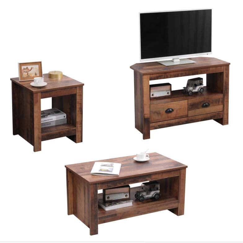 FUSIDE Living Room Furniture Set,Lamp Table,Coffee Table and Corner TV Unit,Chic Color,UK Delivery (3 Piece Set)